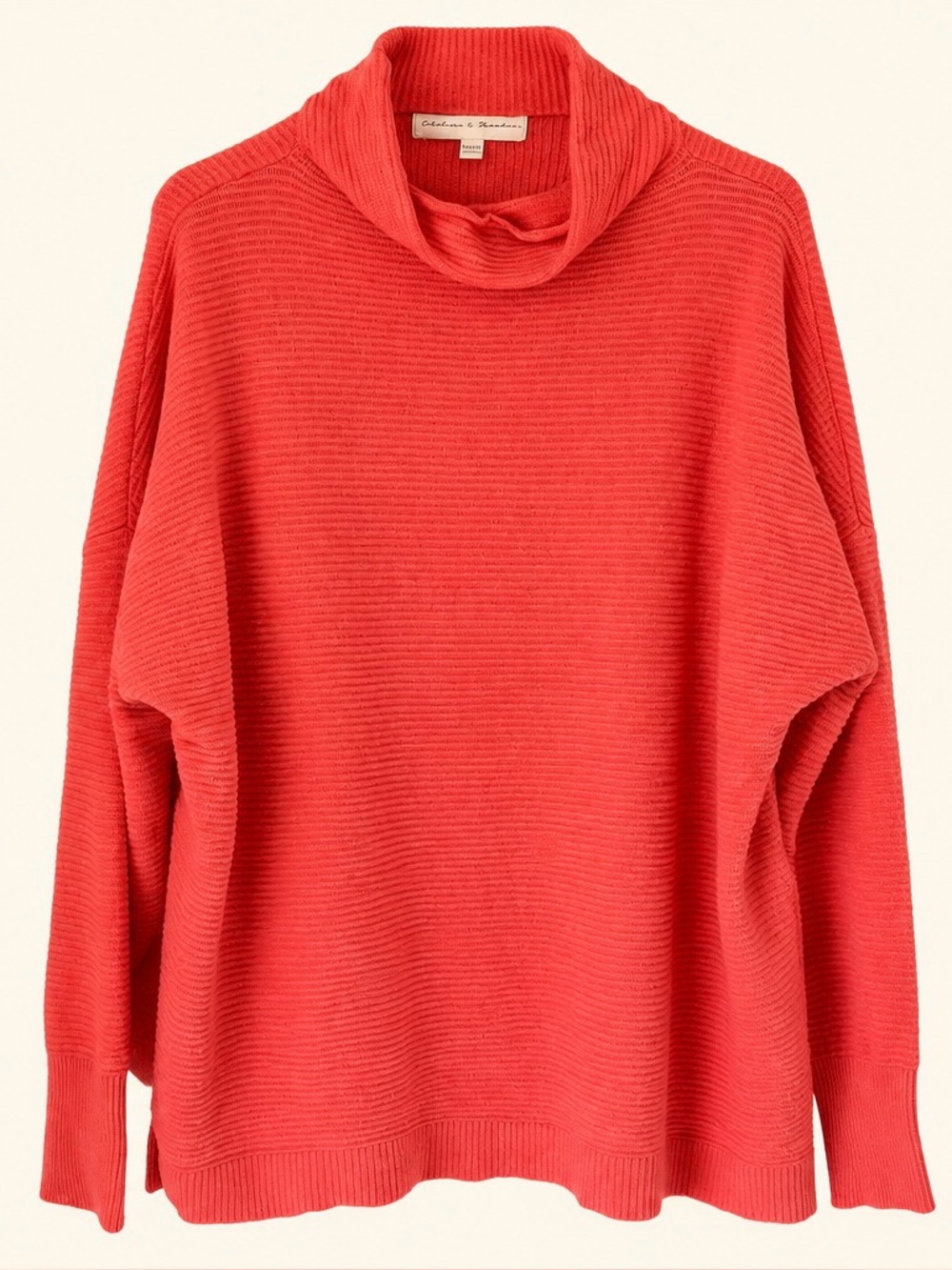 Chelsea & Theodore Coral Pink Ribbed Turtleneck Sweater